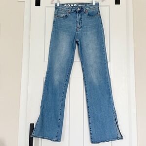S.O.N.G Bootcut Jeans Women Size 5/27 Light Wash Side Slit Hem Stretch Denim